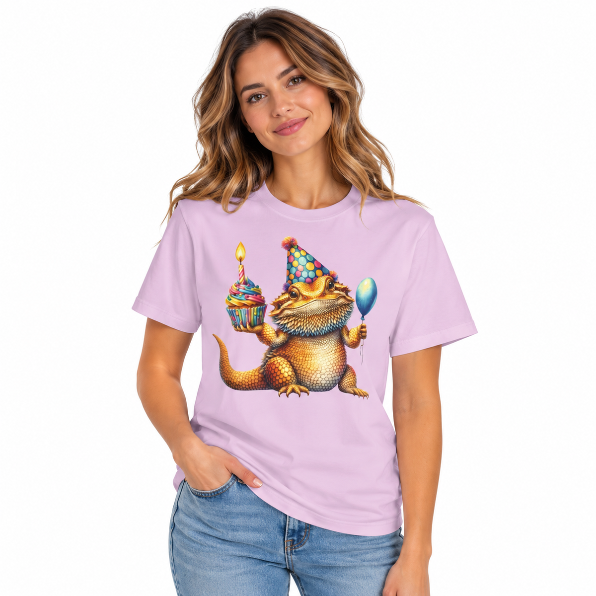 Birthday bearded dragon design on a women's Comfort Colors shirt