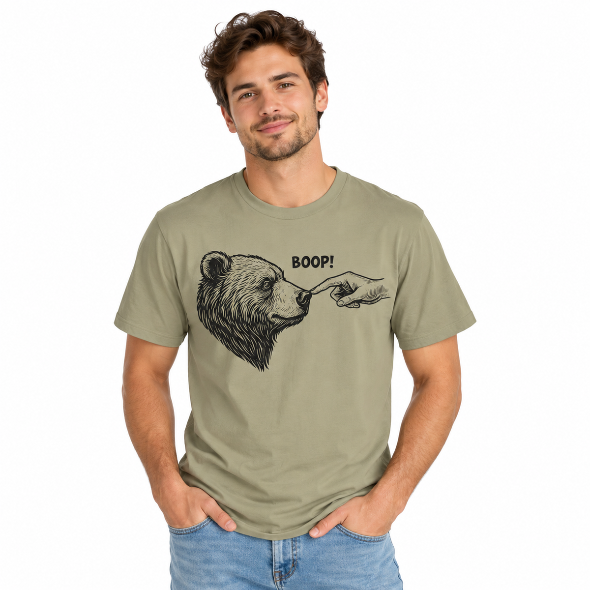 Boop Bear design on a men's Comfort Colors shirt