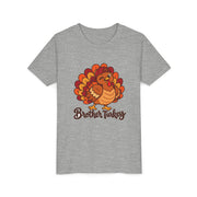 Brother Turkey matching Thanksgiving design on an athletic heather kids shirt