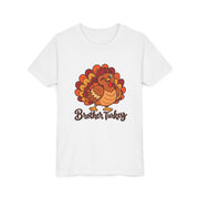 Brother Turkey matching Thanksgiving design on a white kids shirt