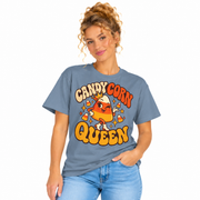 Woman wearing the Candy Corn Queen shirt