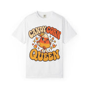 Candy Corn Queen design on a white women's shirt