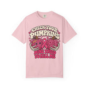 Check Your Pumpkins breast cancer awareness design on a blossom pink women's shirt