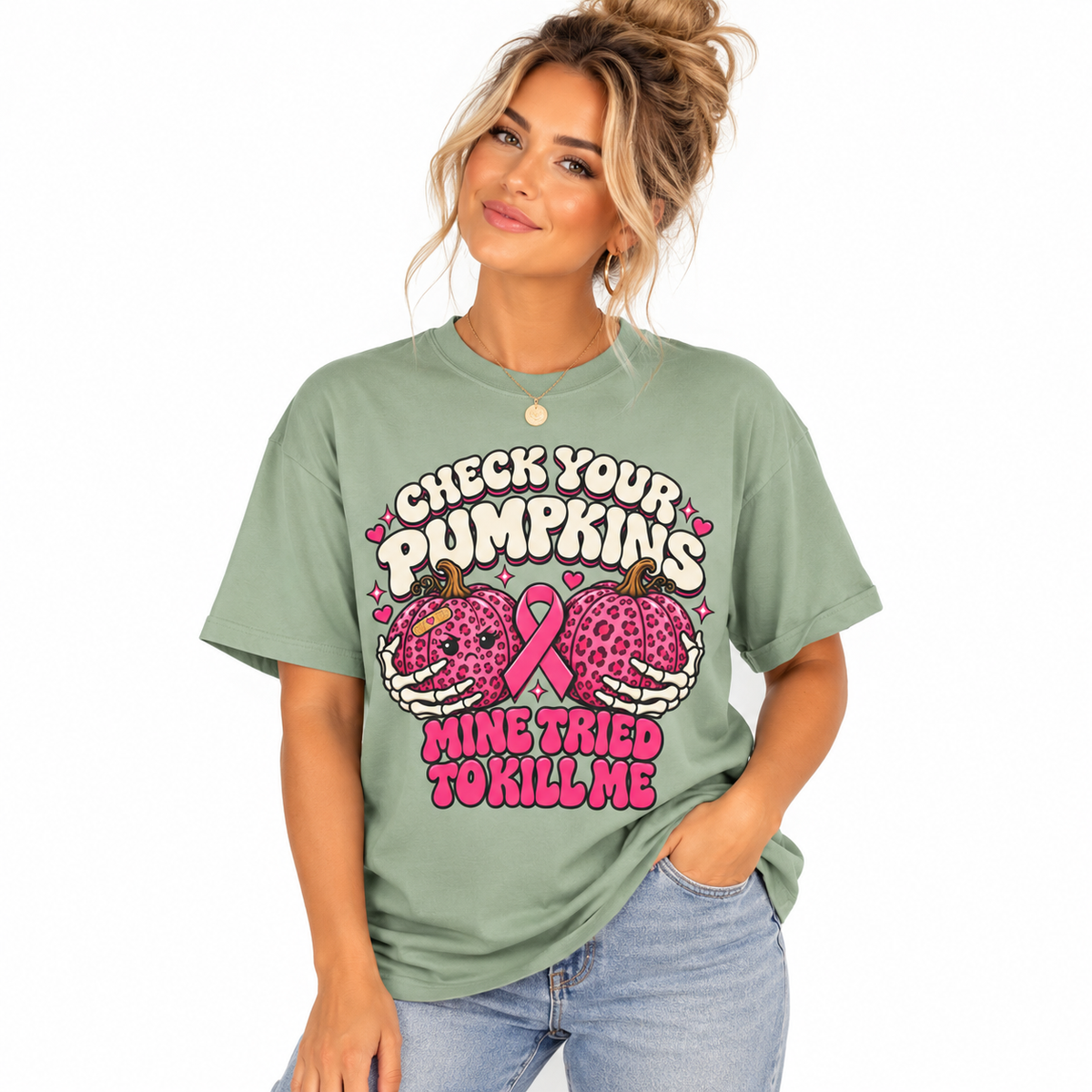 Check Your Pumpkins breast cancer awareness shirt
