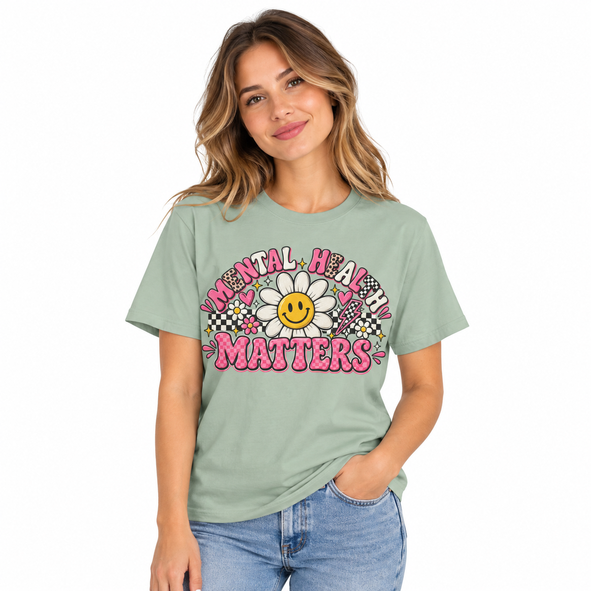 Retro daisy mental health awareness design on a Comfort Colors shirt
