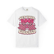 Get Your Boos Checked pink ribbon awareness design on a white women's shirt