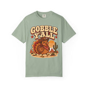 Gobble Y'all western turkey design on a bay green women's shirt