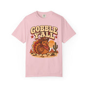 Gobble Y'all western turkey design on a blossom pink women's shirt