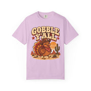 Gobble Y'all western turkey design on an orchid women's shirt