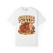 Gobble Y'all western turkey design on a white women's shirt