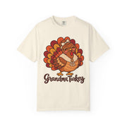 Grandma Turkey matching Thanksgiving design on an ivory women's shirt