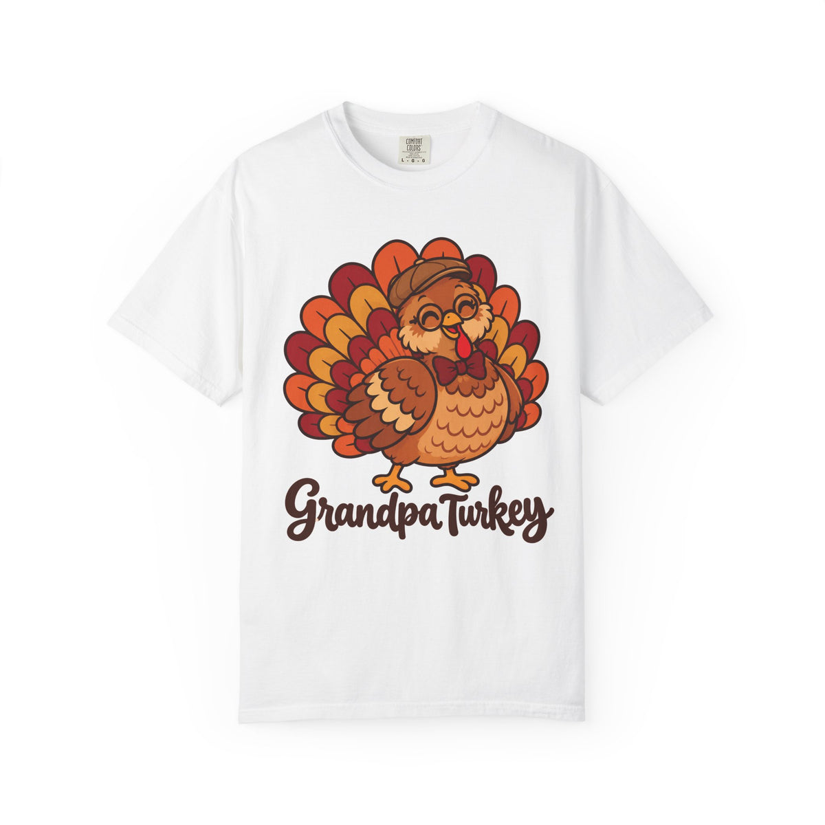 Grandpa Turkey matching Thanksgiving design on a men's shirt