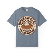 Homemade Pie Co. Thanksgiving design on a blue jean women's shirt