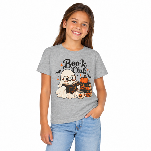 Book Club Ghost Halloween shirt for kids, worn