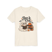 Book Club Ghost Halloween design on a natural kids shirt