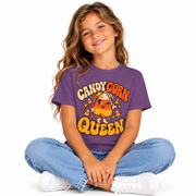 Candy Corn Queen shirt for kids, worn