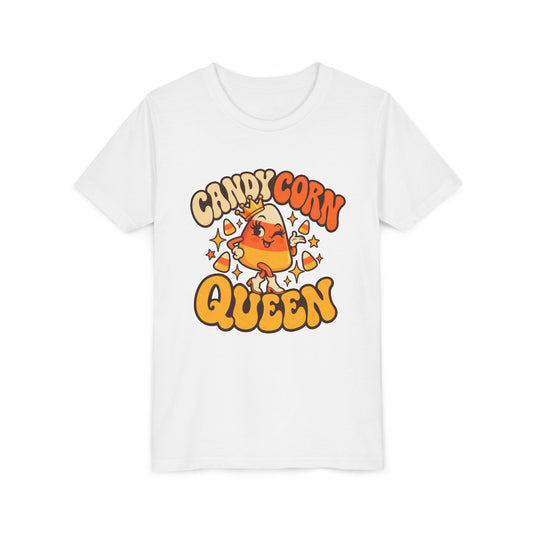Candy Corn Queen design on a white kids shirt