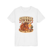 Gobble Y'all western turkey design on a white kids shirt