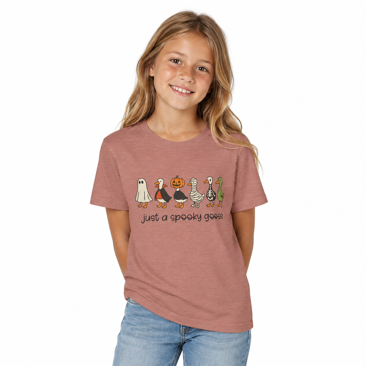 Child wearing the Kids Halloween Shirt - Silly Goose in a lifestyle photo