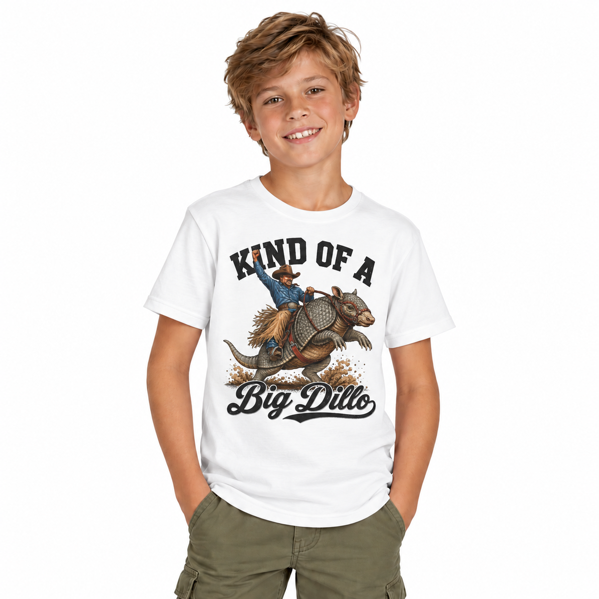 Kids Kind of a Big Dillo Shirt styled in a lifestyle photo