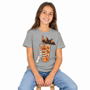 Skeleton Coffee Halloween shirt for kids, worn