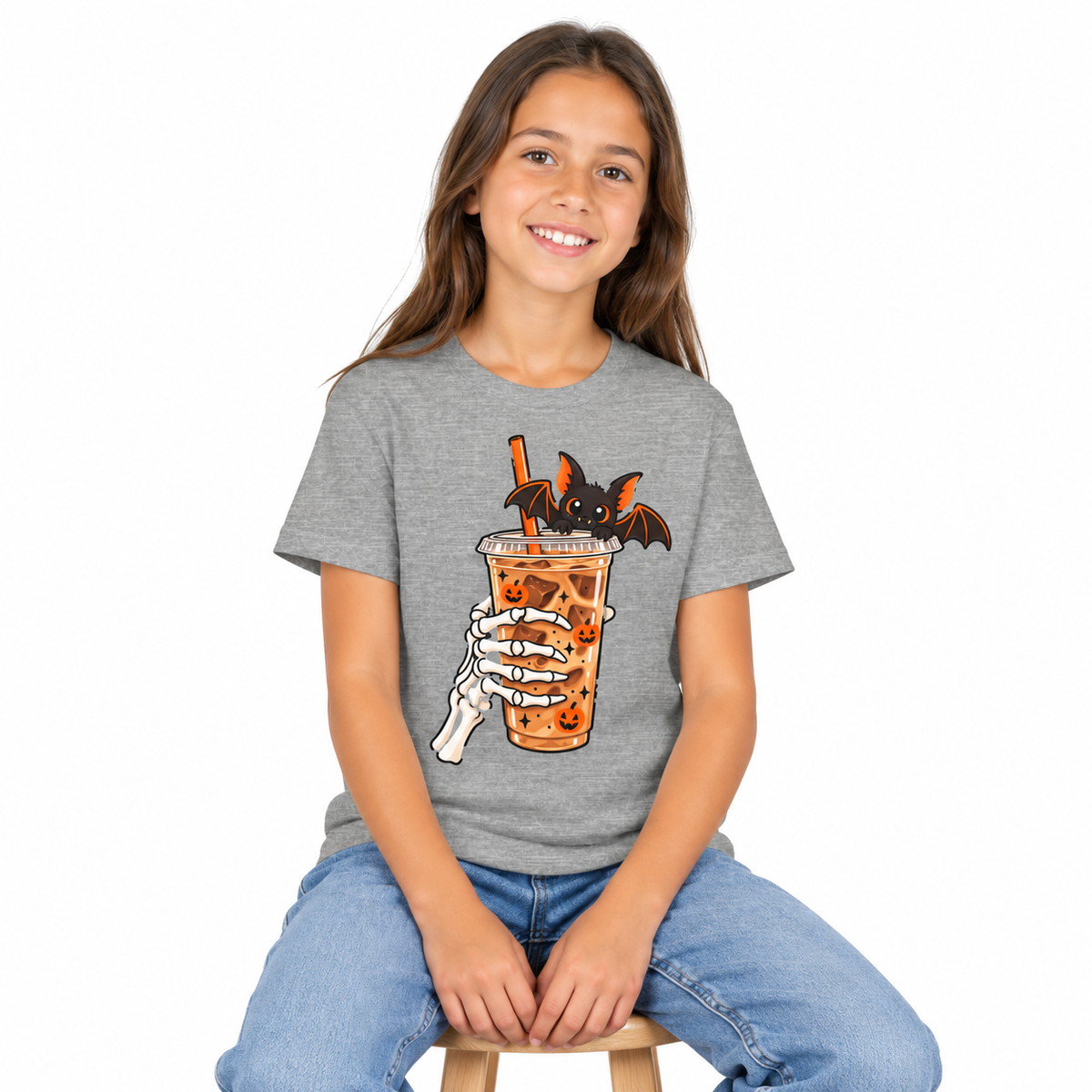 Skeleton Coffee Halloween shirt for kids, worn