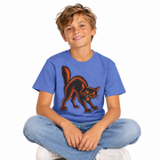 Vintage Black Cat Halloween shirt for kids, worn