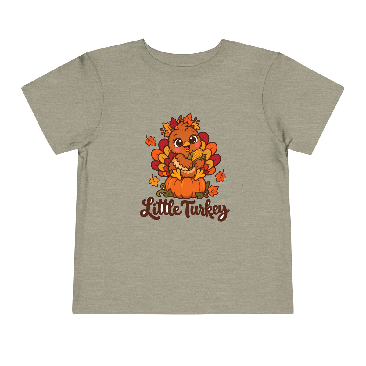Little Turkey matching Thanksgiving design on a toddler shirt