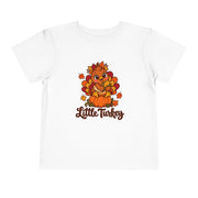 Little Turkey matching Thanksgiving design on a toddler shirt