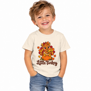 Toddler wearing the Little Turkey matching Thanksgiving shirt