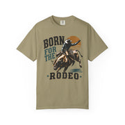 Born for the Rodeo vintage bull rider print on a Khaki men's shirt