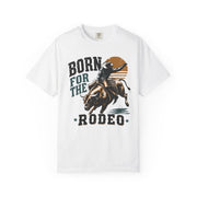 Born for the Rodeo vintage bull rider print on a White men's shirt