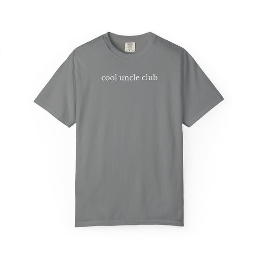Cool Uncle Club chest print on a grey men's shirt