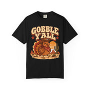 Gobble Y'all western turkey design on a black men's shirt