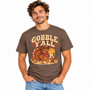 Man wearing the Gobble Y'all western turkey shirt