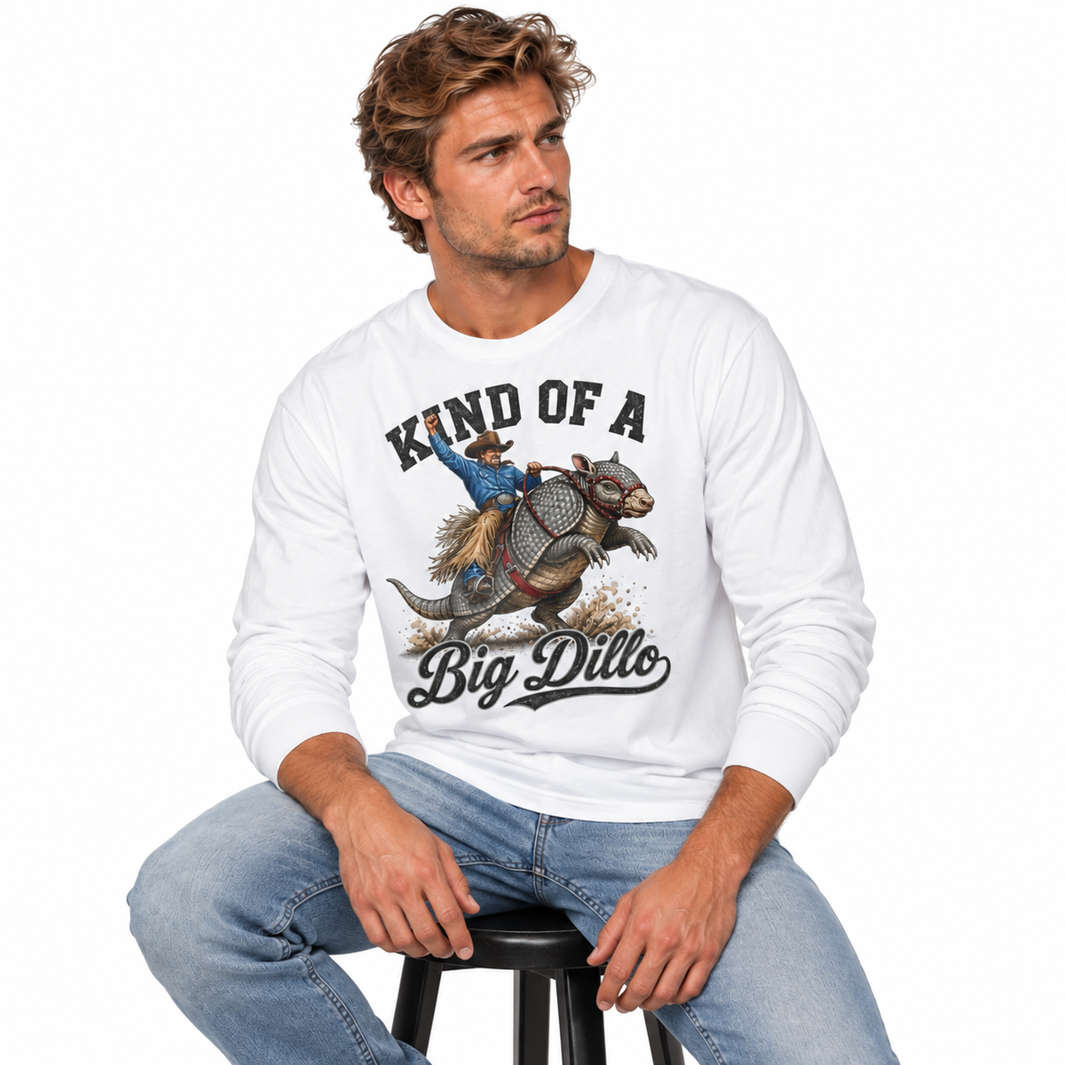 Men's Kind of a Big Dillo Long Sleeve Shirt styled in a lifestyle photo