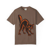 Vintage Black Cat Halloween design on an espresso brown men's shirt