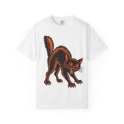Vintage Black Cat Halloween design on a white men's shirt