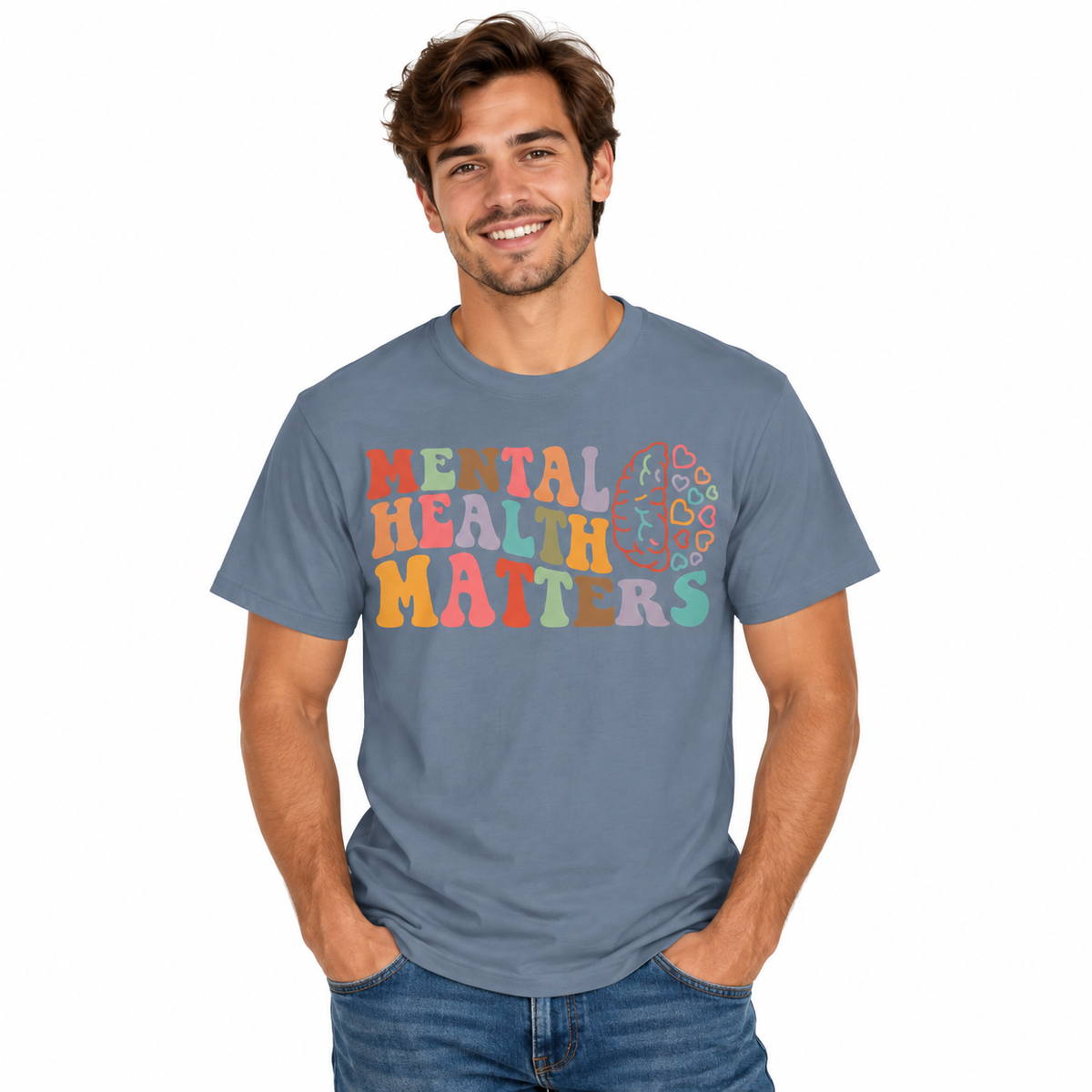 Mental Health Matters retro design on a men's Comfort Colors shirt
