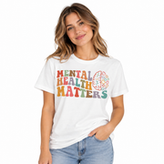 Mental Health Matters retro design on a women's Comfort Colors shirt