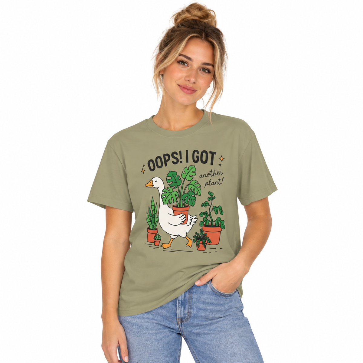 Oops I Got Another Plant goose design on a Comfort Colors shirt