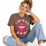 Pink Pumpkin Season pink ribbon fall shirt for women, worn