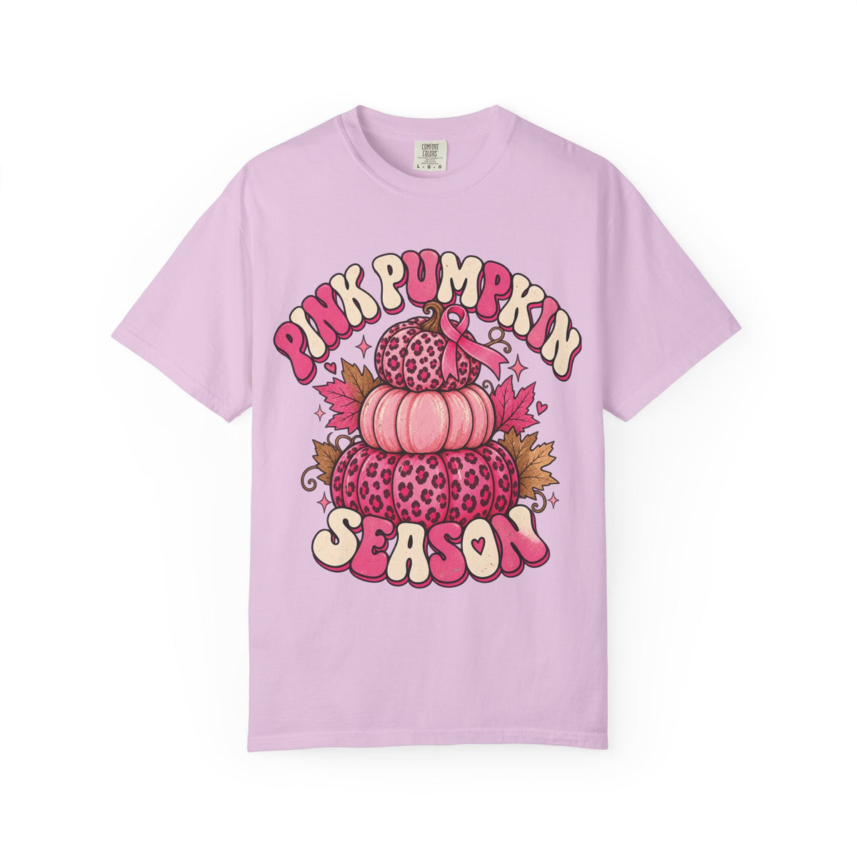 Pink Pumpkin Season breast cancer awareness design on an orchid women's shirt