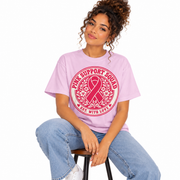 Pink ribbon breast cancer awareness shirt for women, worn