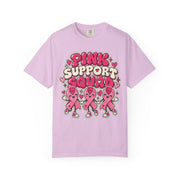 Pink Support Squad breast cancer awareness design on an orchid women's shirt