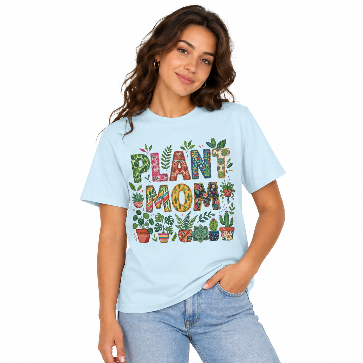 Plant Mom monstera leaf design on a Comfort Colors shirt