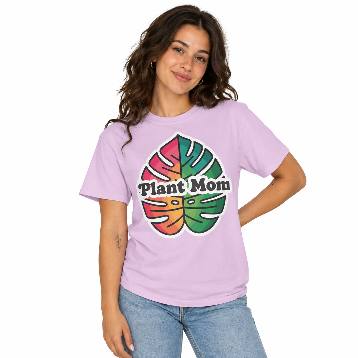 Plant Mom floral lettering design on a Comfort Colors shirt