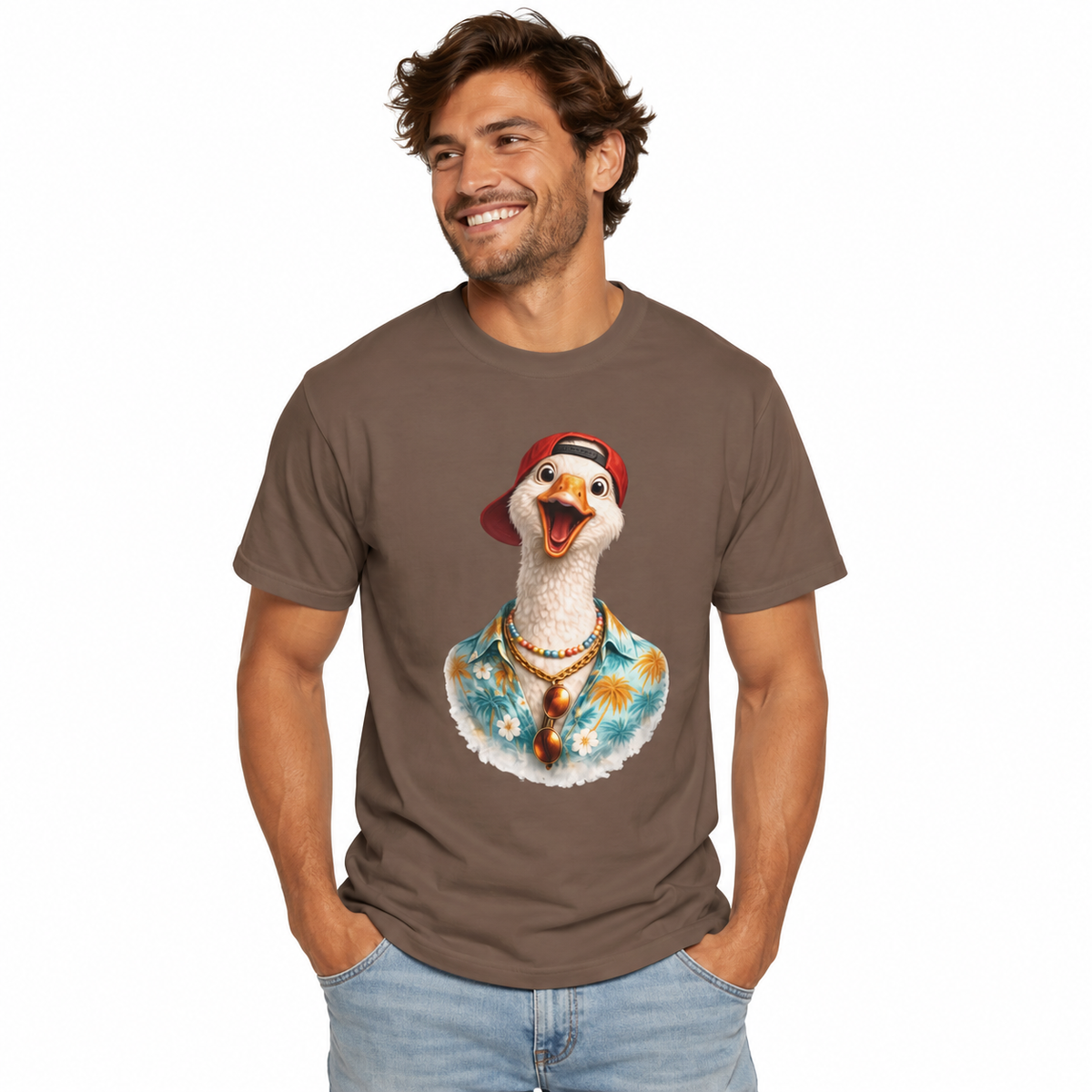 Silly goose design on a men's Comfort Colors shirt