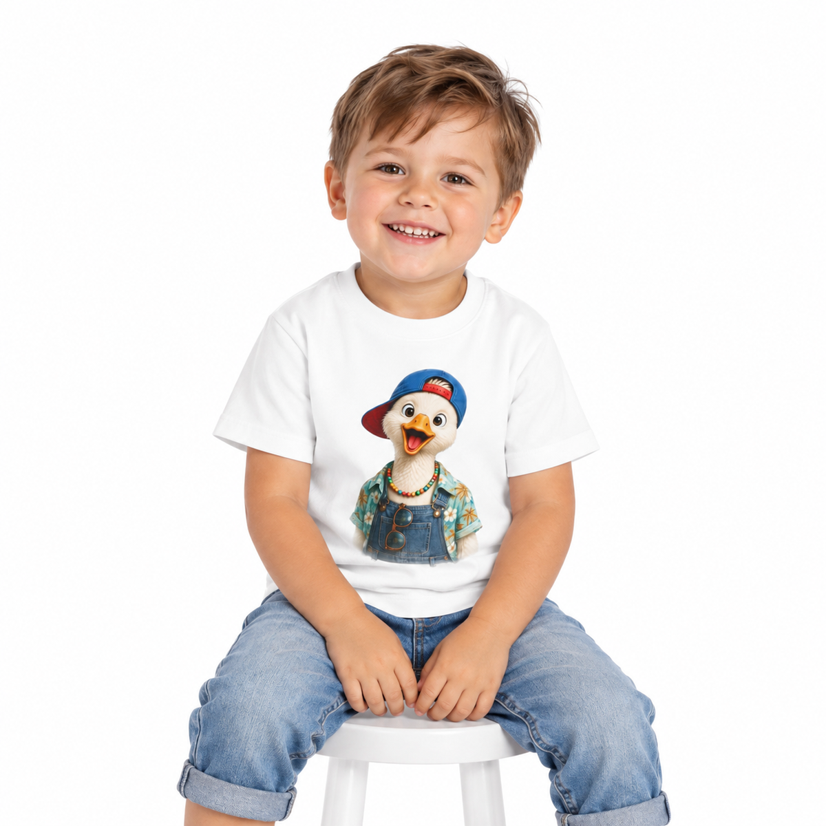 Silly goose design on a toddler boys' shirt