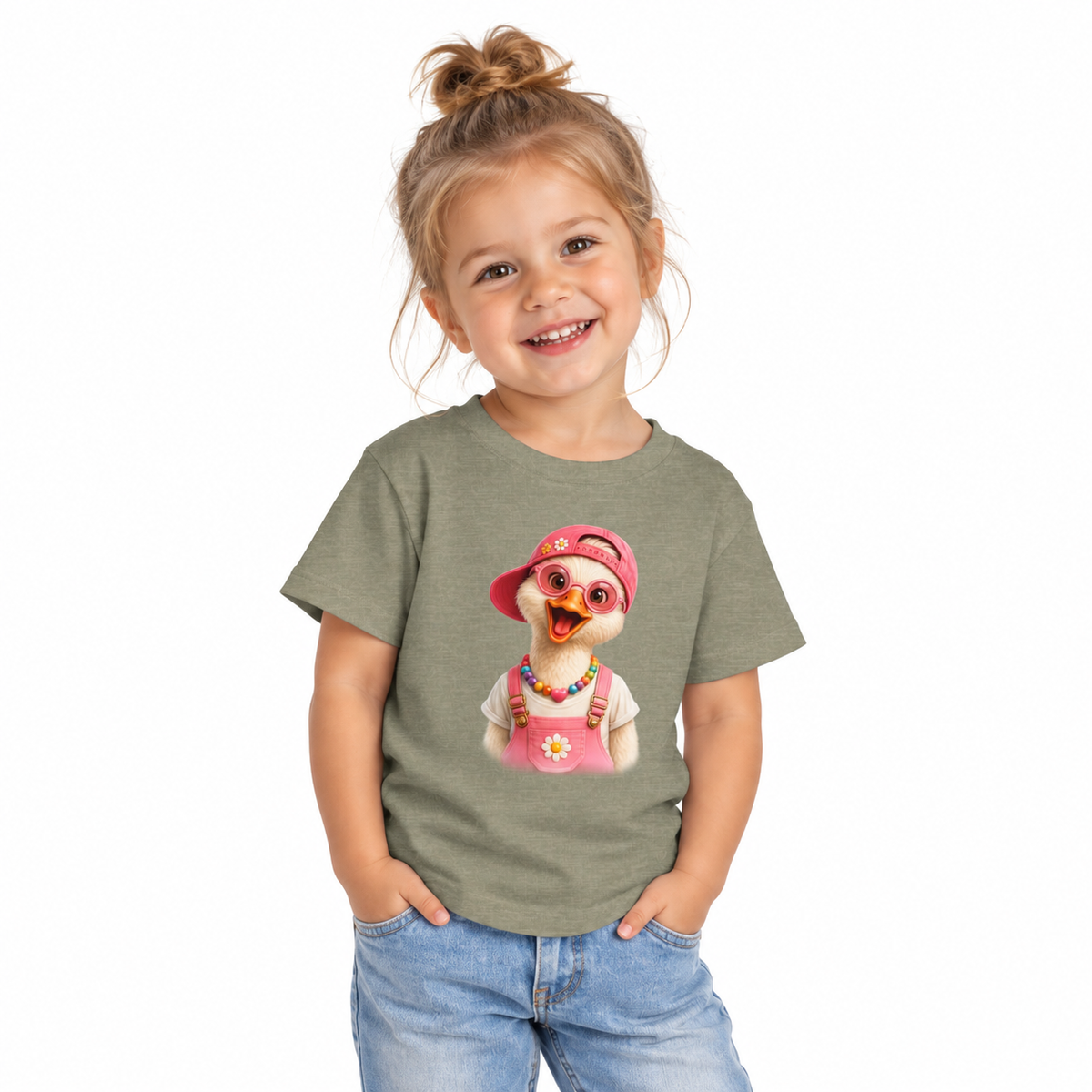 Silly goose design on a toddler girls' shirt